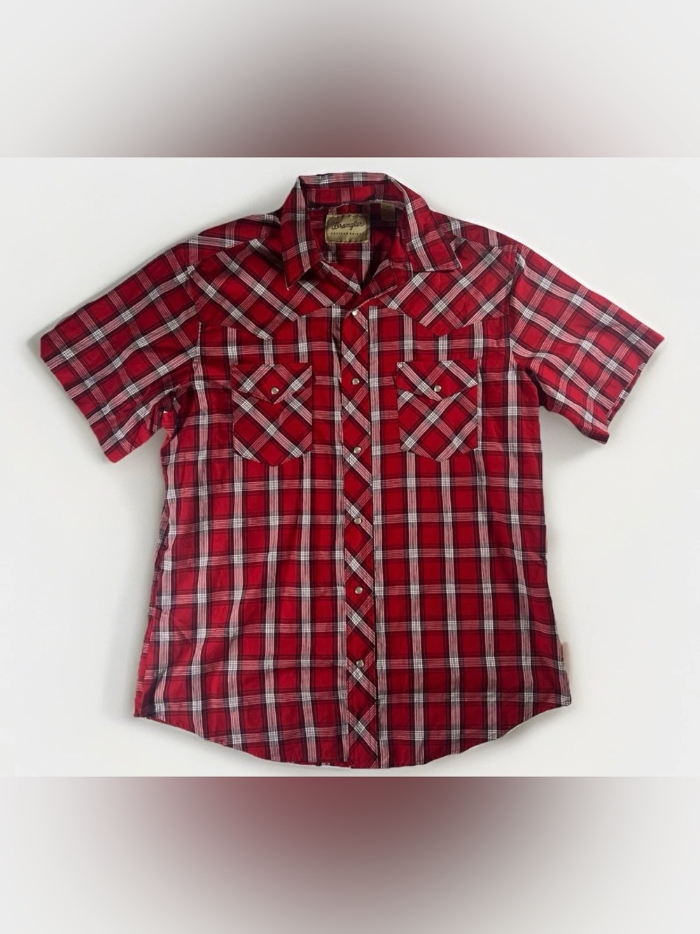 Wrangler Western Pearl Snap Mens Large Red Plaid Cowboy Rodeo Ranch Wear